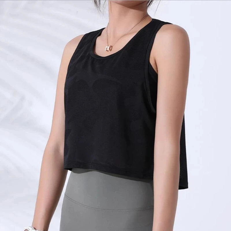 Damen Camouflage Crop Top – Ärmelloses Mesh-Vest für Yoga, Gym & Running