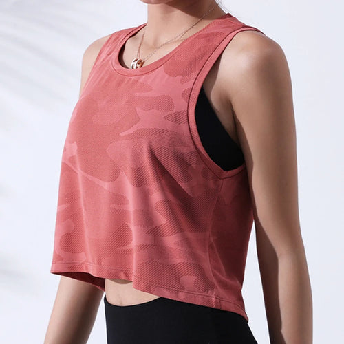 Damen Camouflage Crop Top – Ärmelloses Mesh-Vest für Yoga, Gym & Running