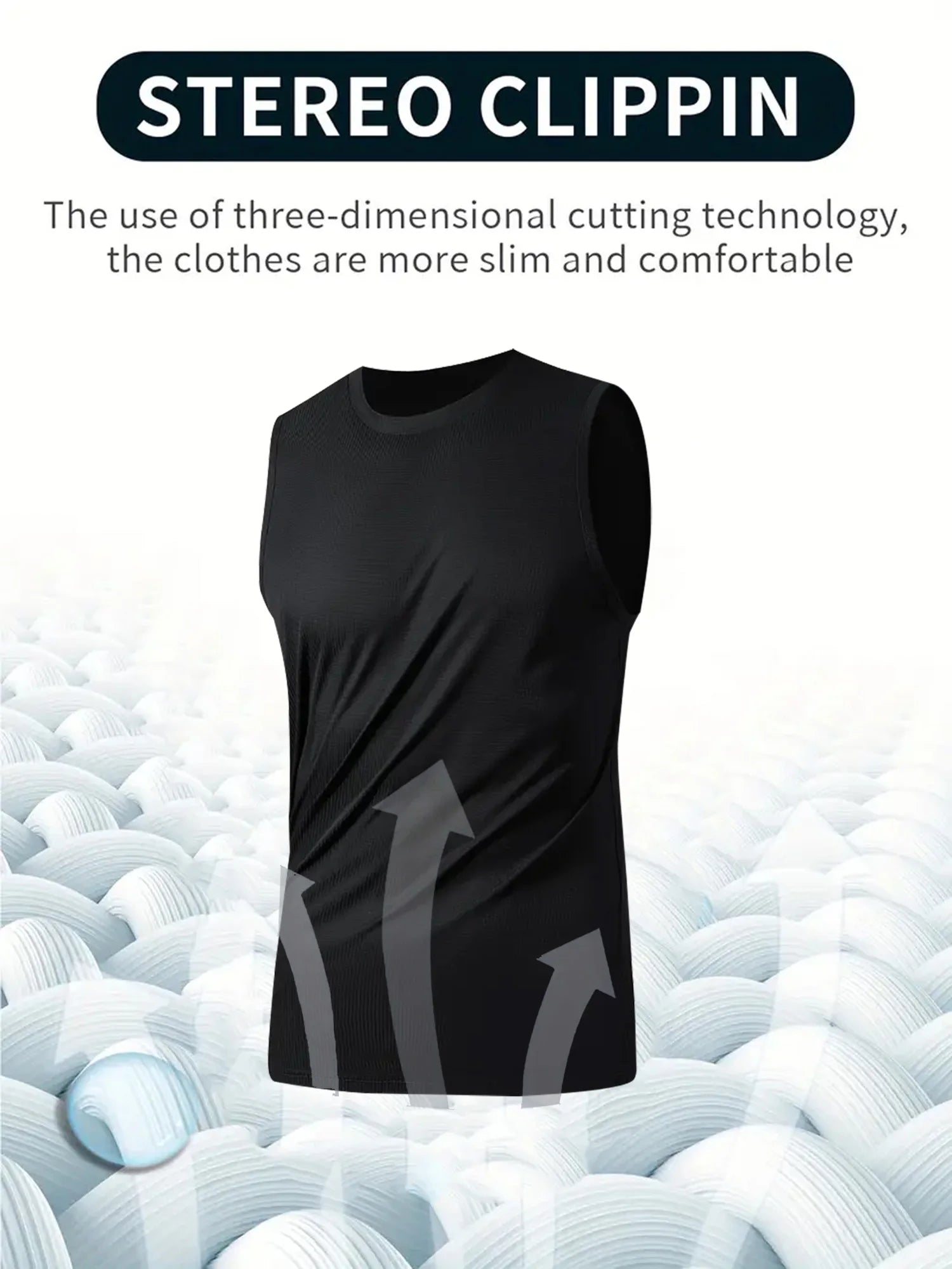Men's Sports Vest Black 5-Piece Breathable Round Neck Slightly Elastic Fabric Pure Color Suitable for Spring, Summer and Autumn