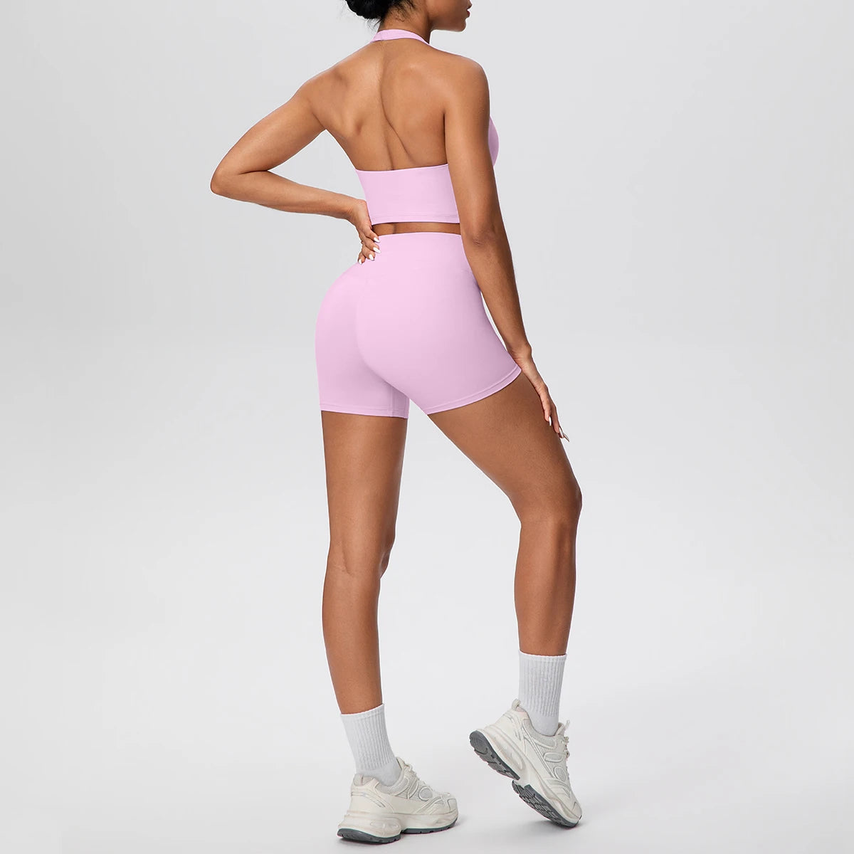Damen Yoga-Set 2-teilig – High-Waist Shorts & Rückenfreier Neckholder-BH