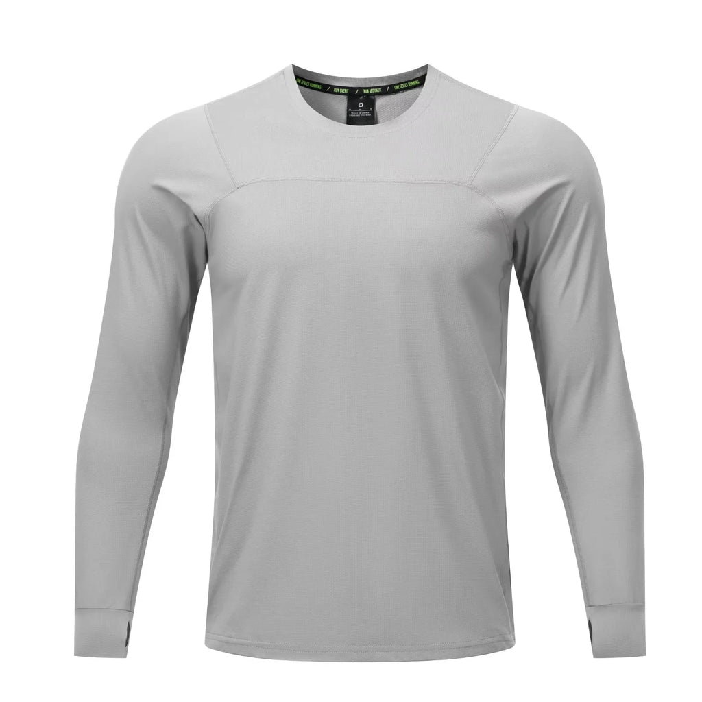 Herren Langarm Laufshirt – Schnelltrocknend, Loose Fit | Daumenloch & Tasche | Marathon, Outdoor | M–3XL (Asian Size)