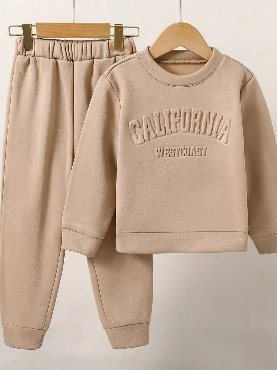Mädchen 2-teiliges Set | Hoodie + Hose, Prägebuchstaben, Rundhals, Casual Sportswear, 4–7 Jahre