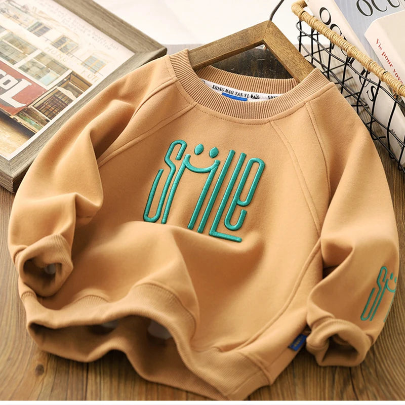 Jungen Sweatshirt – Letter & Smile Print, Langarm, Größen 3–12 Jahre