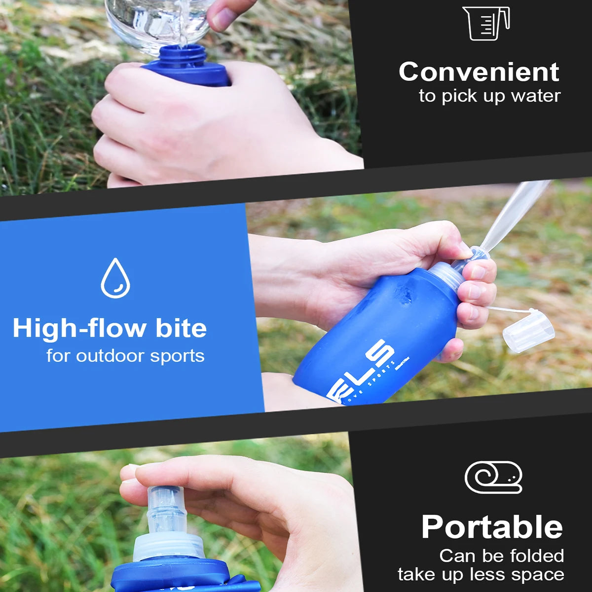 Faltbare Silikon-Trinkflasche – 150ml / 250ml / 500ml für Running, Wandern & Camping