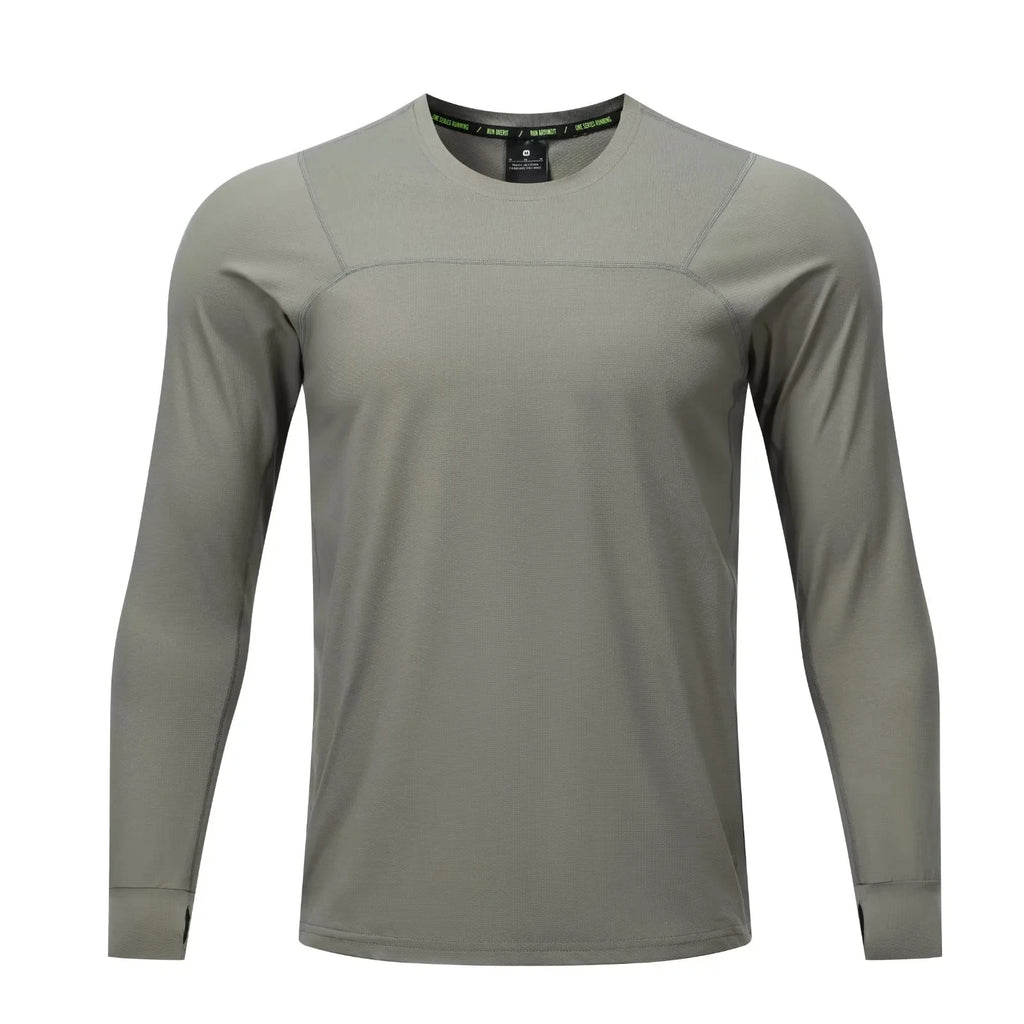 Herren Langarm Laufshirt – Schnelltrocknend, Loose Fit | Daumenloch & Tasche | Marathon, Outdoor | M–3XL (Asian Size)