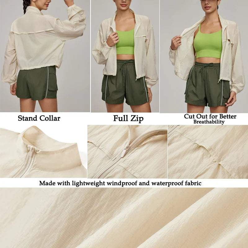 VITALINOVO Damen Leichte Zip-Up Sportjacke – Stehkragen, Windabweisend, UPF 50+ Sonnenschutz, Laufen & Wandern (S–XL, 4 Farben)
