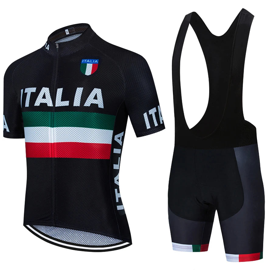 ITALIA Team Radtrikot Set 2025 – Schwarz | Kurzarm Trikot & Shorts mit Gel-Pad | Herren & Damen | Schnelltrocknend