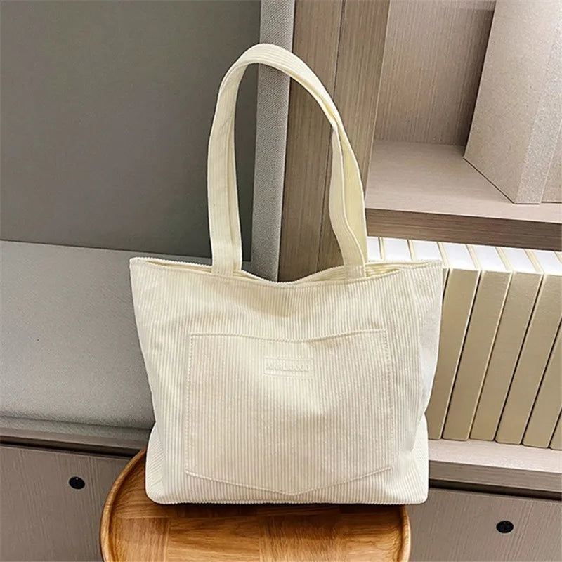 Damen Cord Tote Bag – Großes Fassungsvermögen, Casual Fashion Handtasche