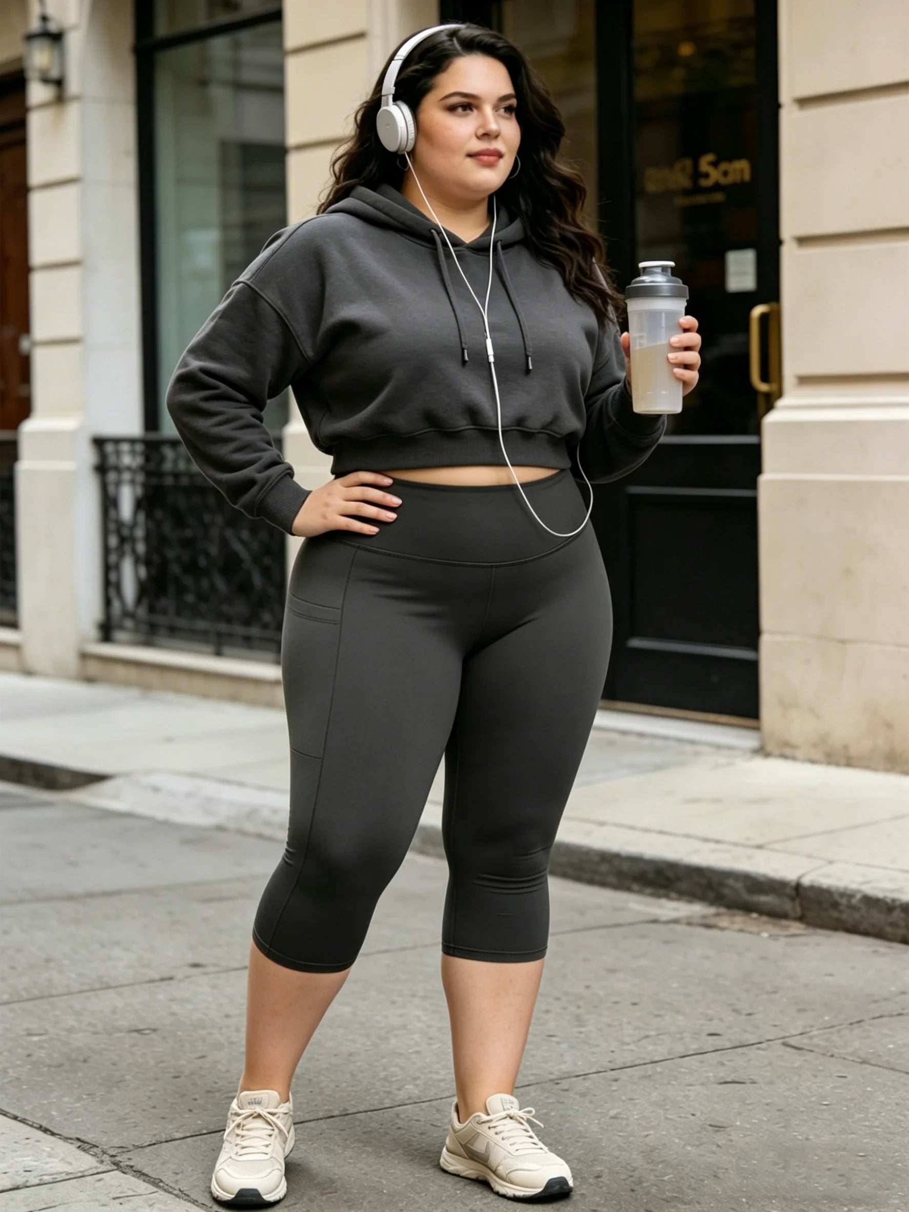 Damen Capri Leggings Plus Size – High Waist, Tummy Control, mit Taschen
