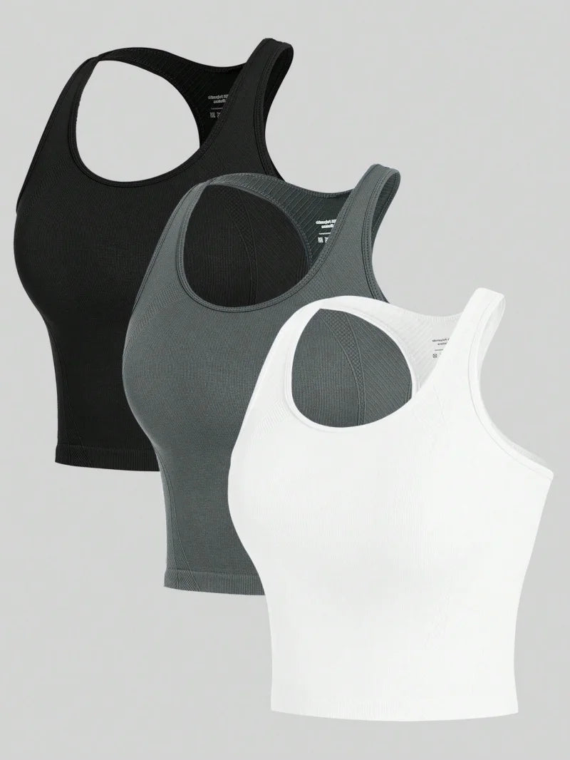 Damen 3-teiliges Yoga-Set – Nahtlos, Atmungsaktiv & Schnelltrocknend | Crop Top, Sport-BH & Leggings