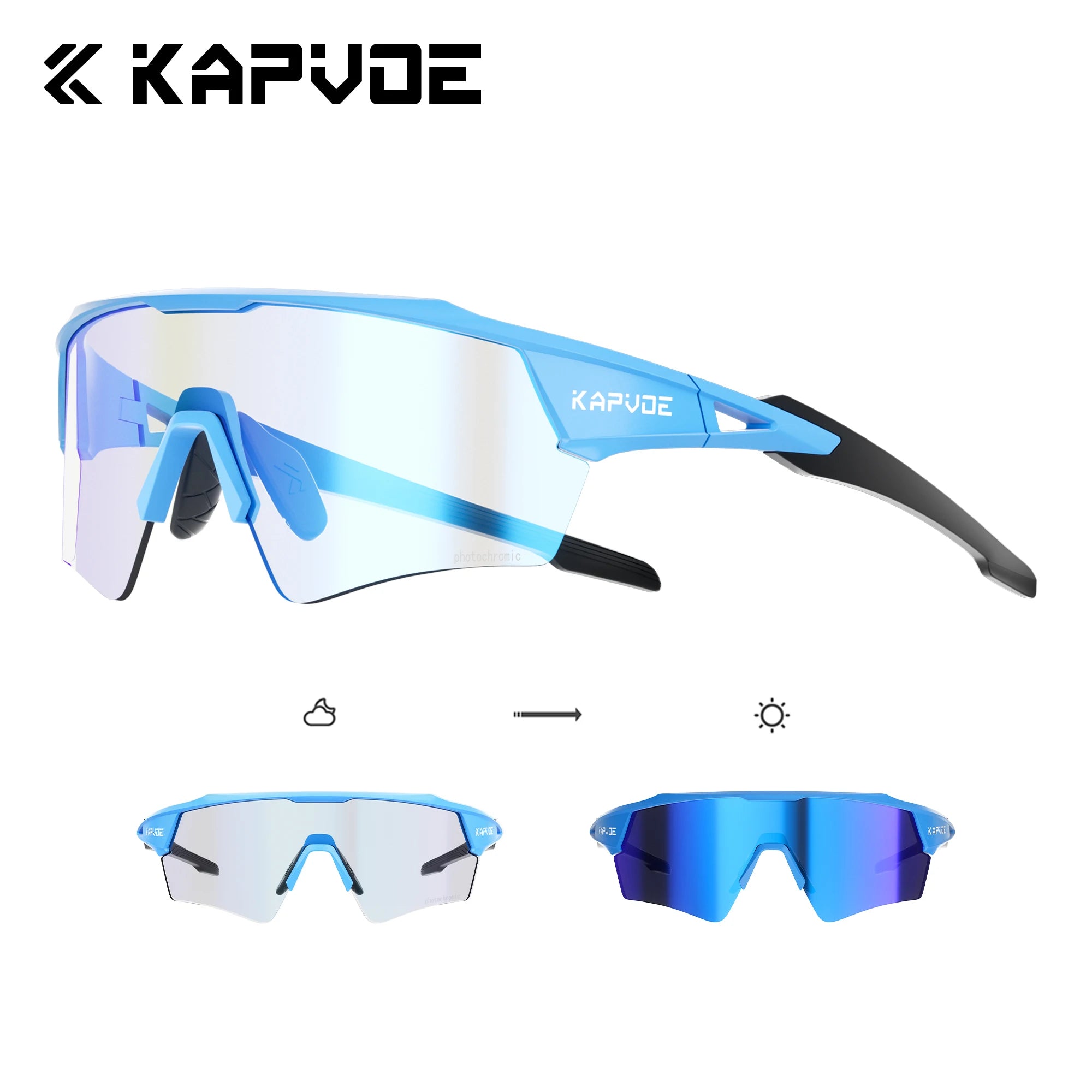 Kapvoe Photochromic Cycling Sunglasses for Men & Women – UV400 MTB Road Bike Eyewear, CE Certified