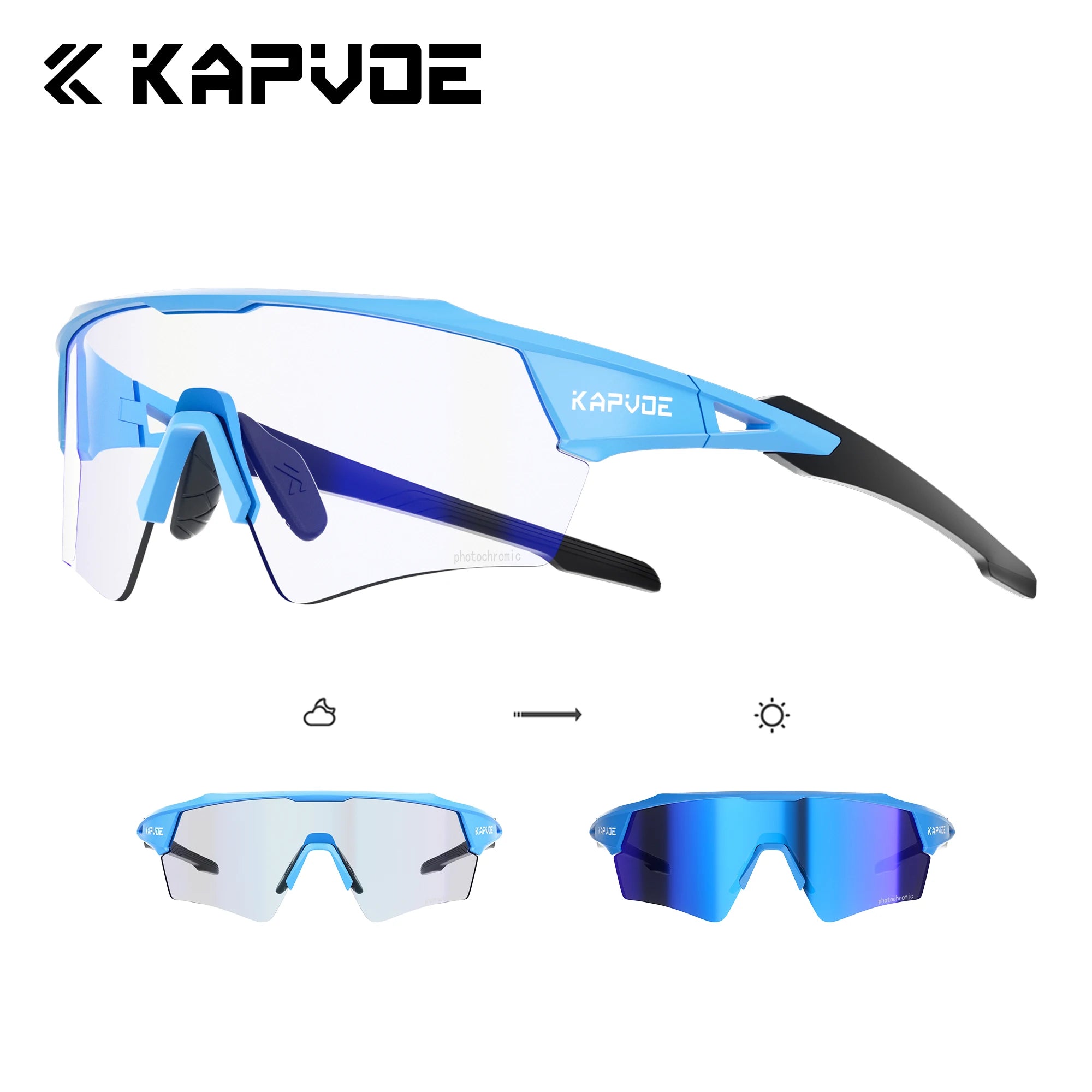 Kapvoe Photochromic Cycling Sunglasses for Men & Women – UV400 MTB Road Bike Eyewear, CE Certified