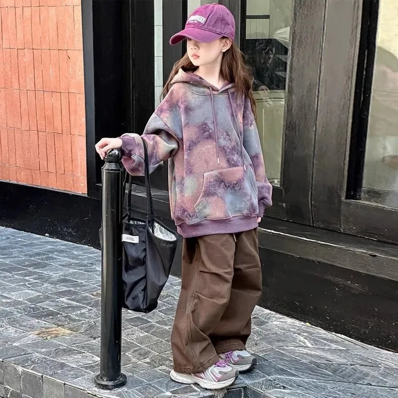 Mädchen Fleece-Hoodie | Batik, Warm, Pullover, Winter, 5–16 Jahre