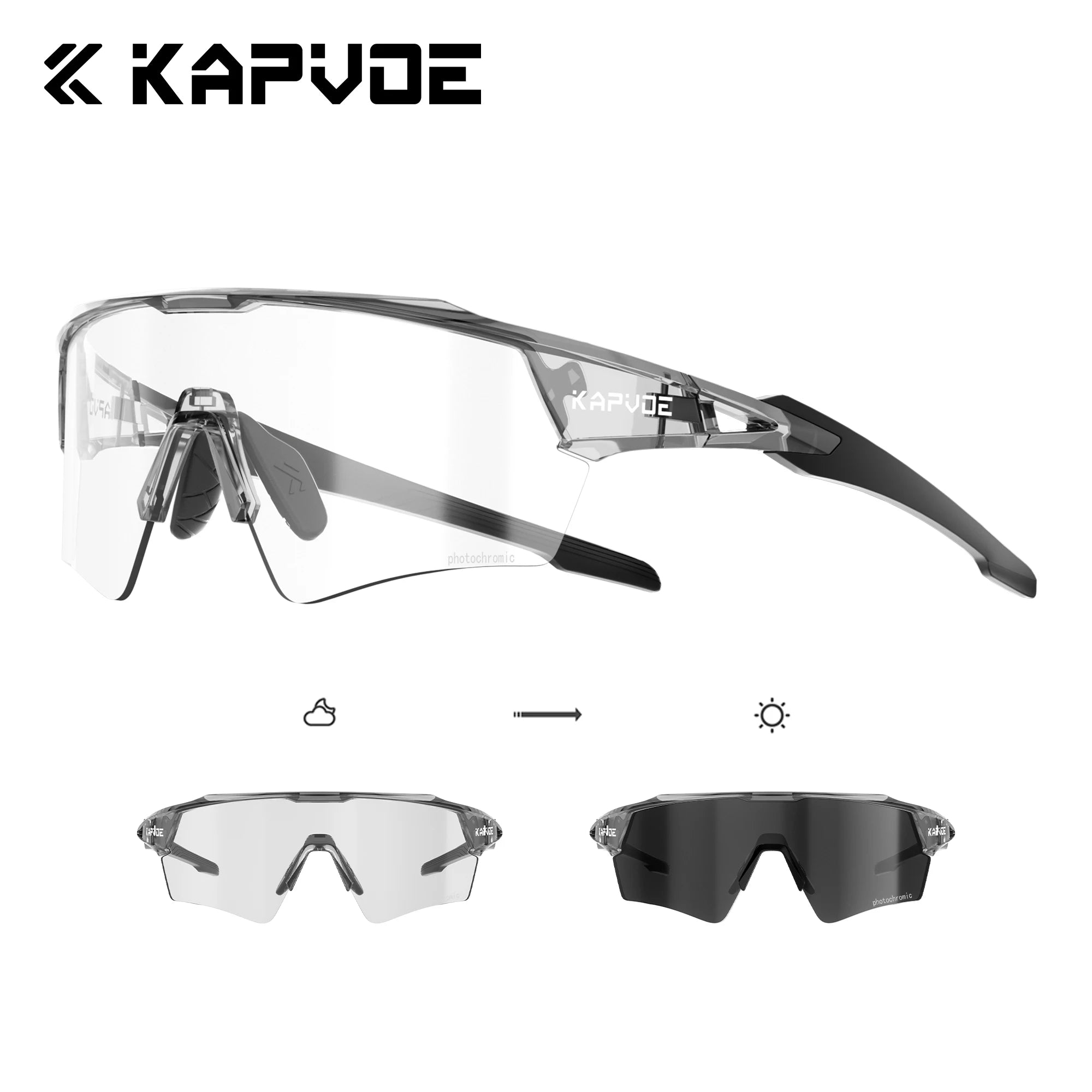 Kapvoe Photochromic Cycling Sunglasses for Men & Women – UV400 MTB Road Bike Eyewear, CE Certified
