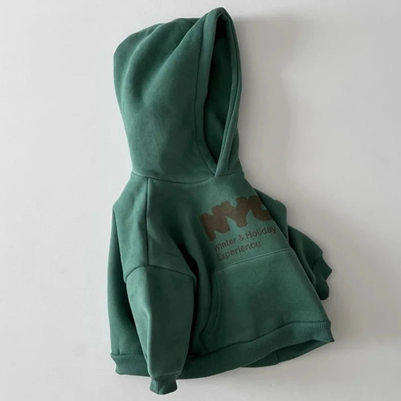 Kinder Fleece-Hoodie 2025 | Langarm, Buchstaben-Print, Warm, Herbst/Winter, 73–120 cm