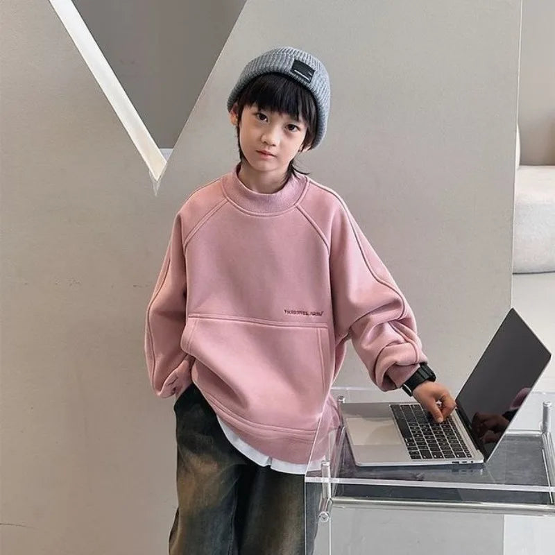 Jungen Fleece-Sweatshirt | Rundhals, Korean Style, Winter, 100–160 cm