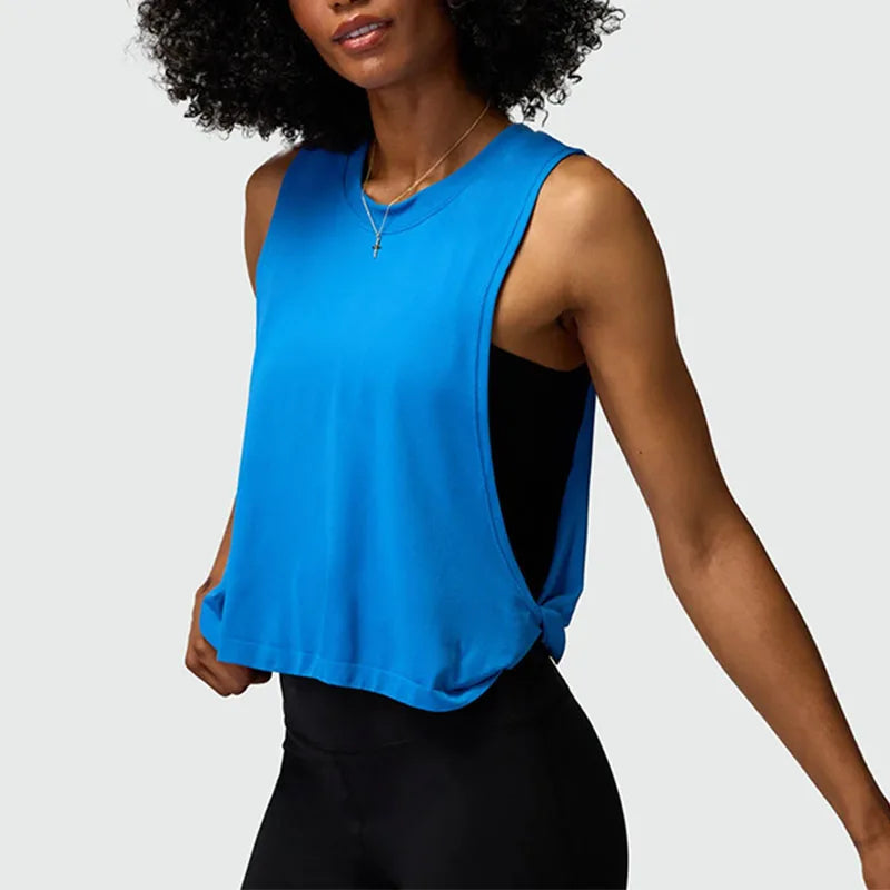 Ärmelloses Yoga Crop Top Damen – Mesh, schnelltrocknend, atmungsaktiv