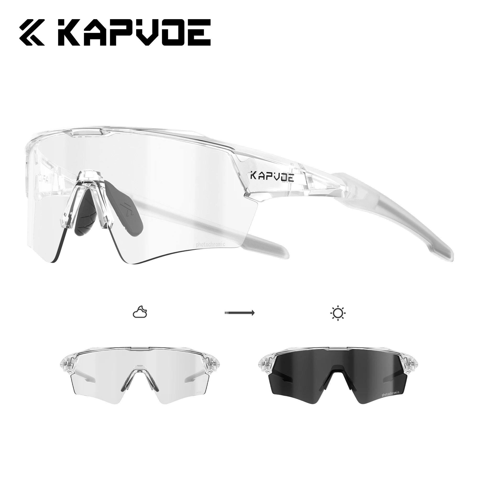 Kapvoe Photochromic Cycling Sunglasses for Men & Women – UV400 MTB Road Bike Eyewear, CE Certified