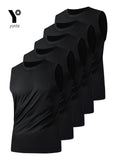 Men's Sports Vest Black 5-Piece Breathable Round Neck Slightly Elastic Fabric Pure Color Suitable for Spring, Summer and Autumn