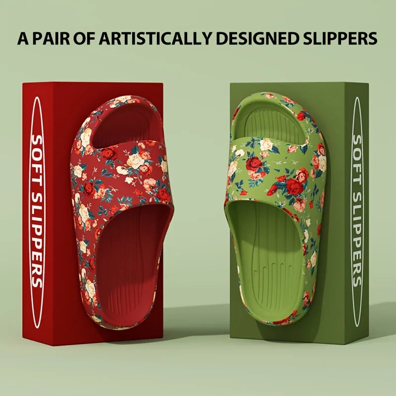 Damen & Herren Blumen-Slides – Weiche Sohle, Rutschfest & Bequem | Strand, Sommer & Alltag