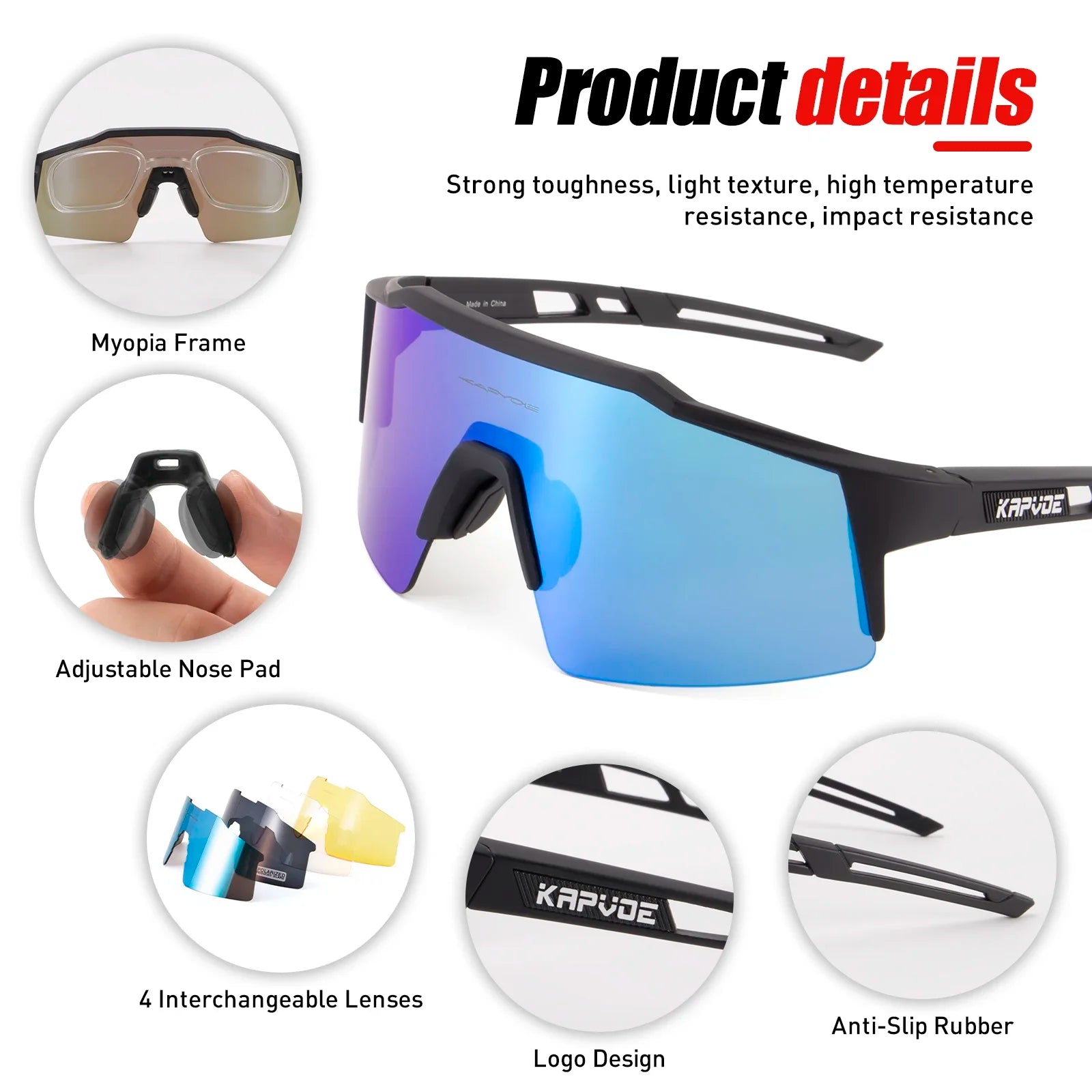 Fahrradbrille mit 4 Wechselgläsern – Polarisiert, UV400, Unisex, MTB & Rennrad, Laufen, Angeln, Autofahren (20 Farbsets)