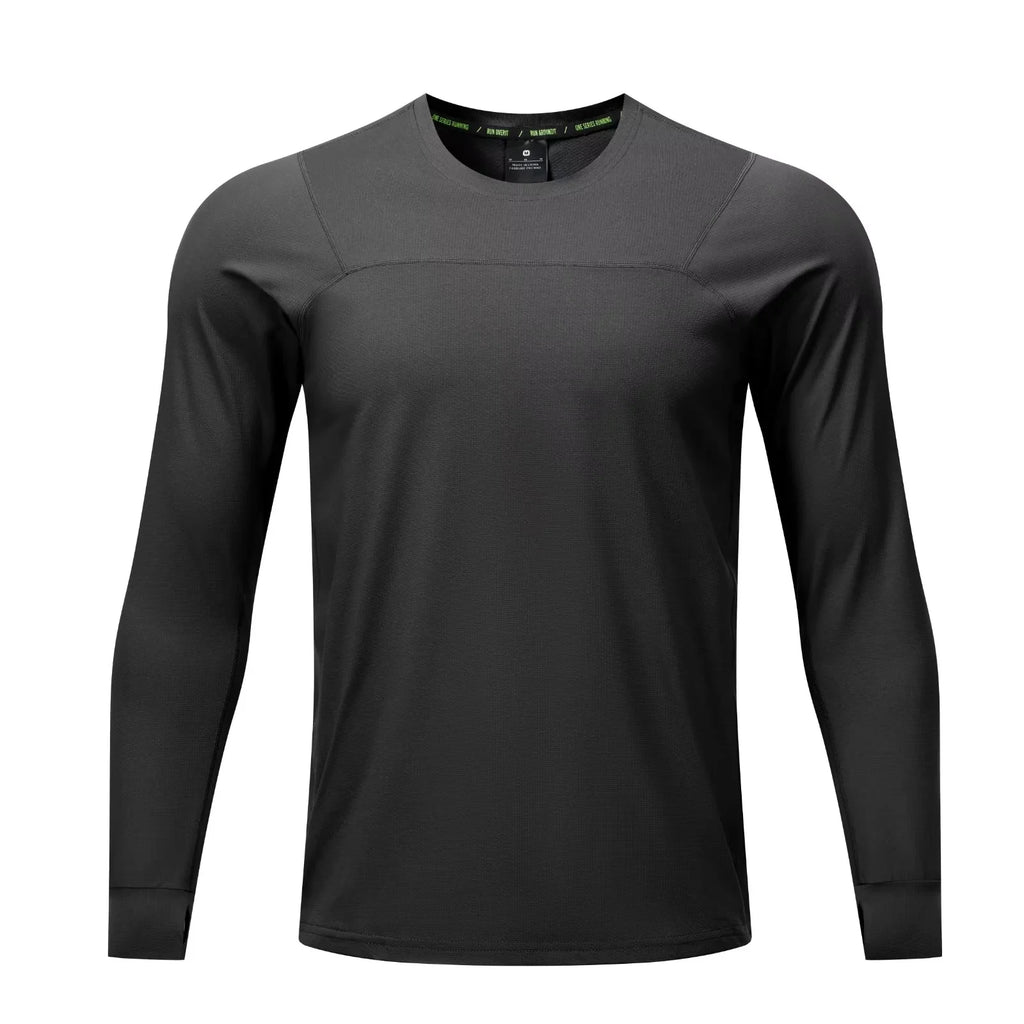 Herren Langarm Laufshirt – Schnelltrocknend, Loose Fit | Daumenloch & Tasche | Marathon, Outdoor | M–3XL (Asian Size)