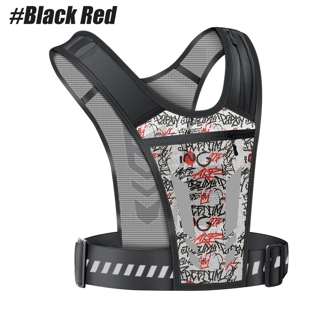 Reflektionsweste mit Handytasche & Schlüsselfach | Verstellbar für Damen & Herren – Laufen, Joggen, Gym