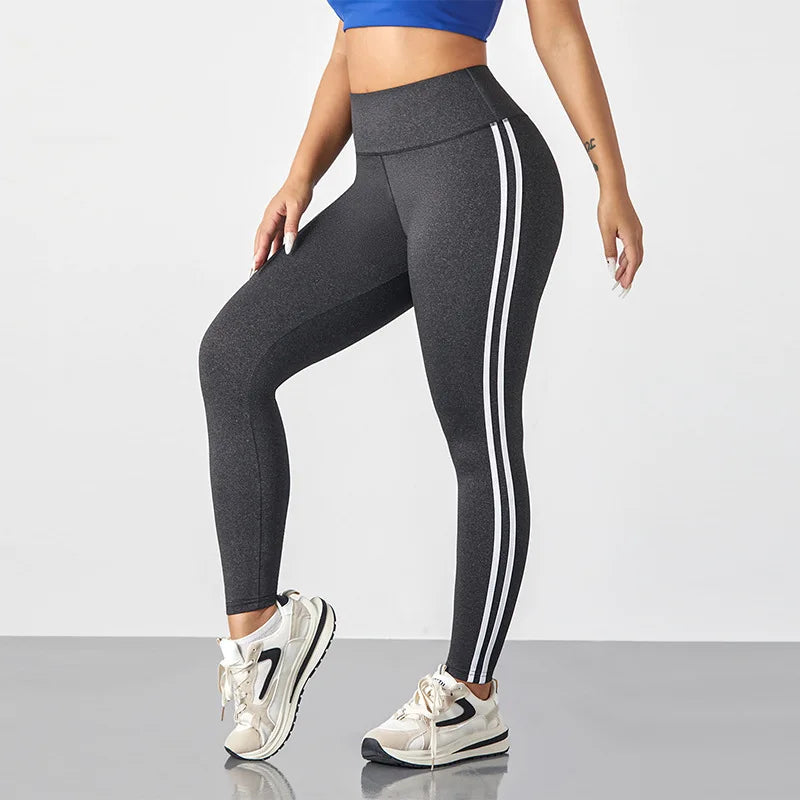 Damen Sport-Leggings | Hochbund, Seitenstreifen, 4-Way-Stretch