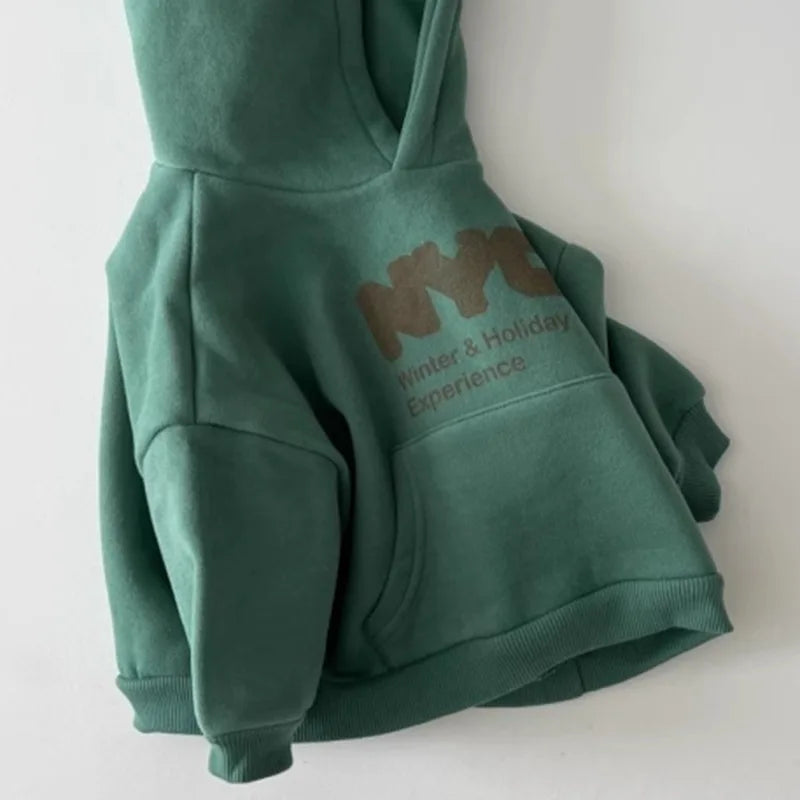 Kinder Fleece-Hoodie 2025 | Langarm, Buchstaben-Print, Warm, Herbst/Winter, 73–120 cm