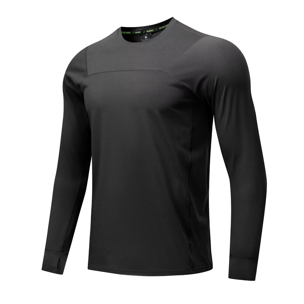 Herren Langarm Laufshirt – Schnelltrocknend, Loose Fit | Daumenloch & Tasche | Marathon, Outdoor | M–3XL (Asian Size)