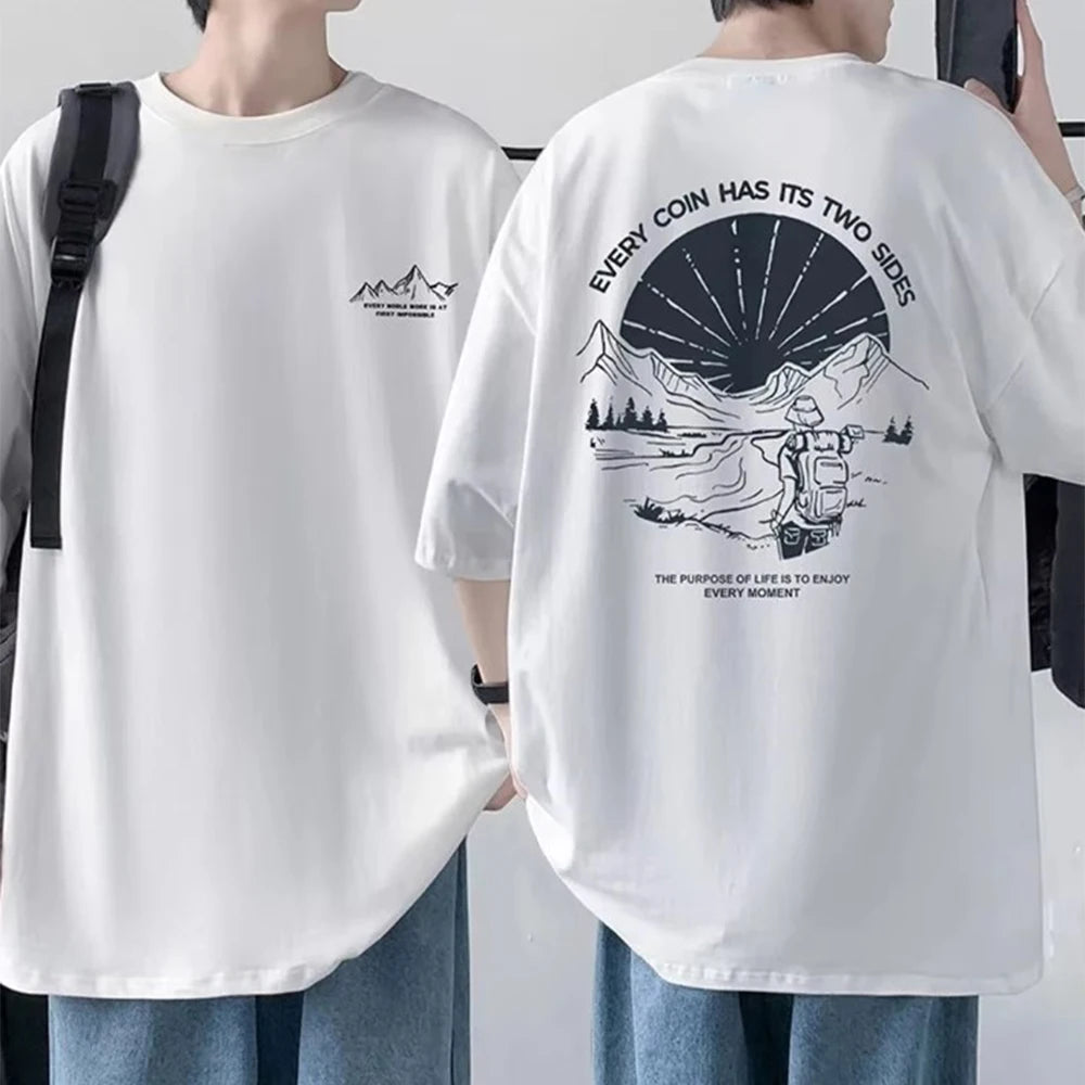 Herren Oversized T-Shirt – 100% Baumwolle, Vorder- & Rückendruck | Casual Sommer Tee