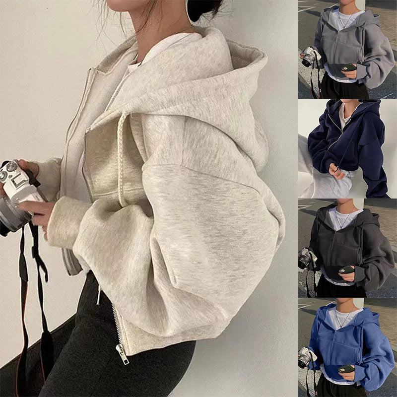 Damen Fleece-Hoodie | Cropped, Zip-Up, Figurformend