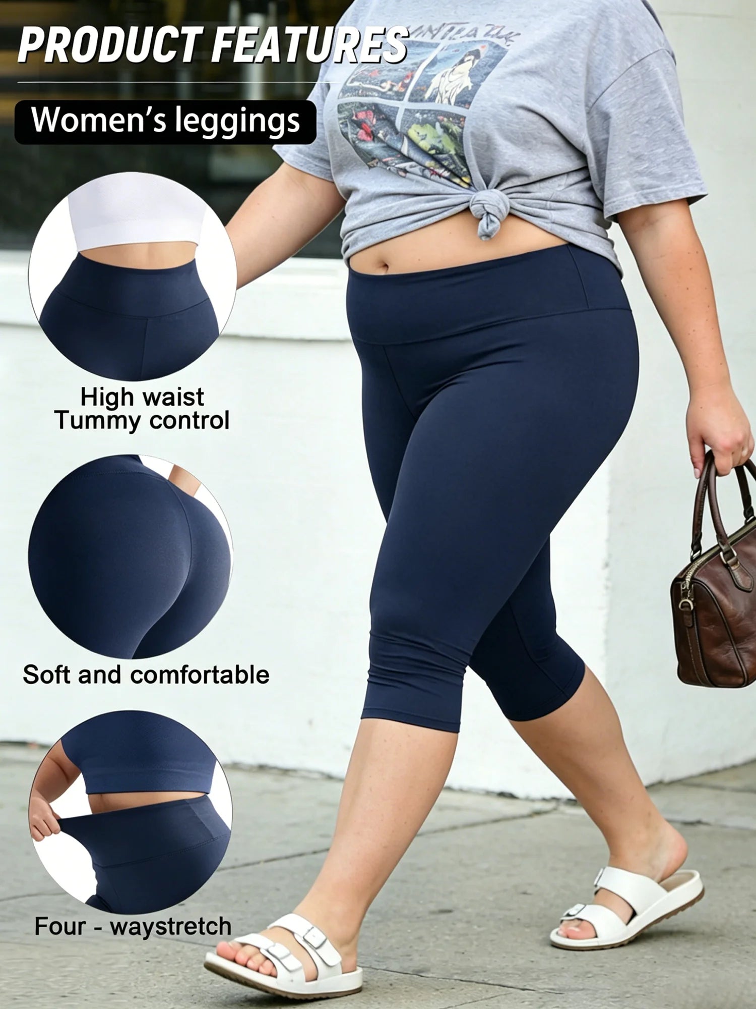 Damen Plus Size Capri Leggings – High Waist, Tummy Control, Größen 0XL–5X