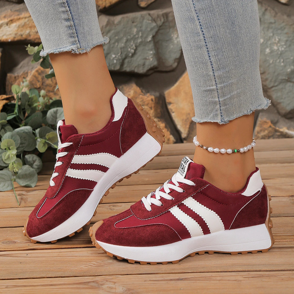 Damen Sneaker mit dicker Sohle – rutschfest, Schnürung, Frühling & Herbst