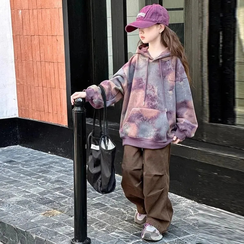 Mädchen Fleece-Hoodie | Batik, Warm, Pullover, Winter, 5–16 Jahre