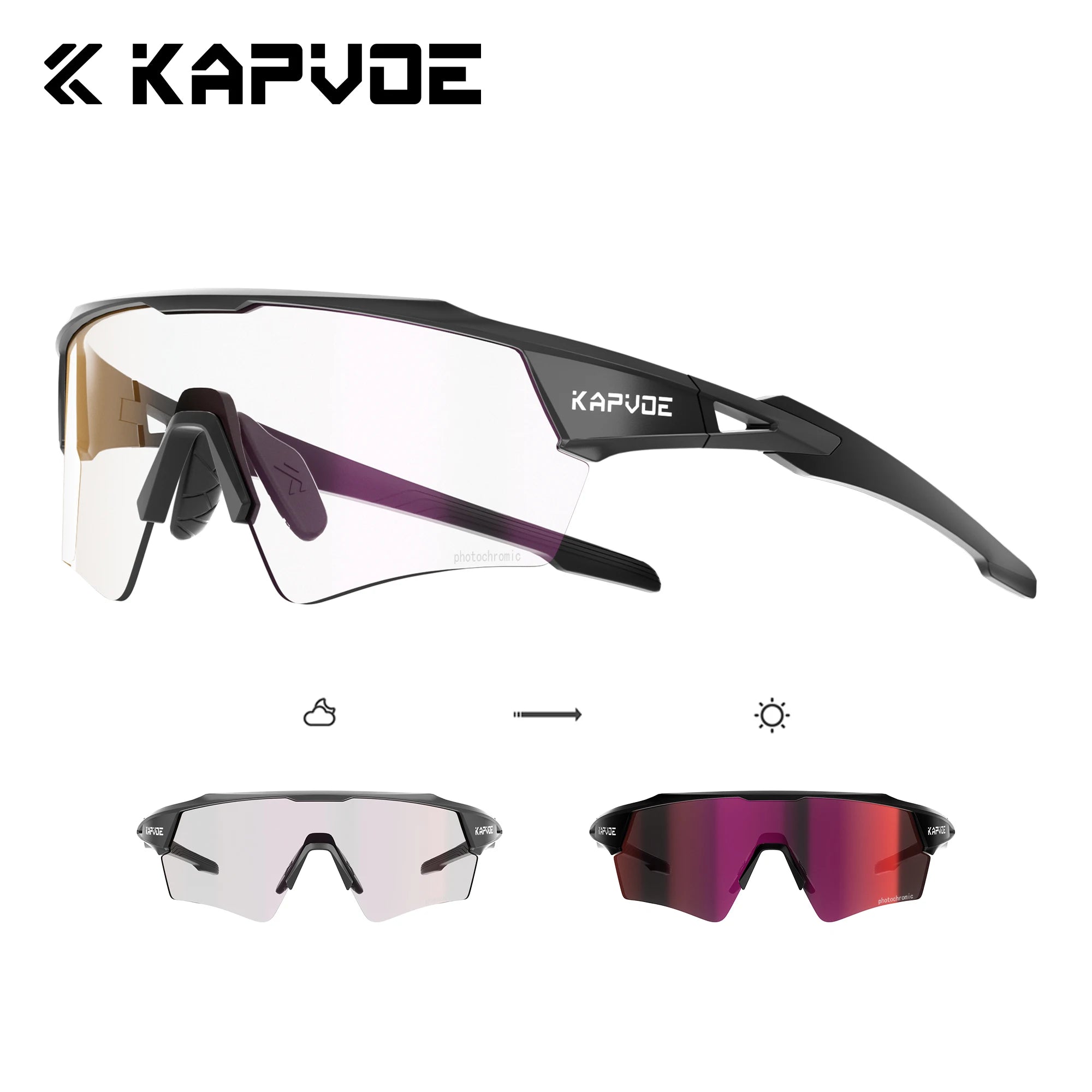 Kapvoe Photochromic Cycling Sunglasses for Men & Women – UV400 MTB Road Bike Eyewear, CE Certified