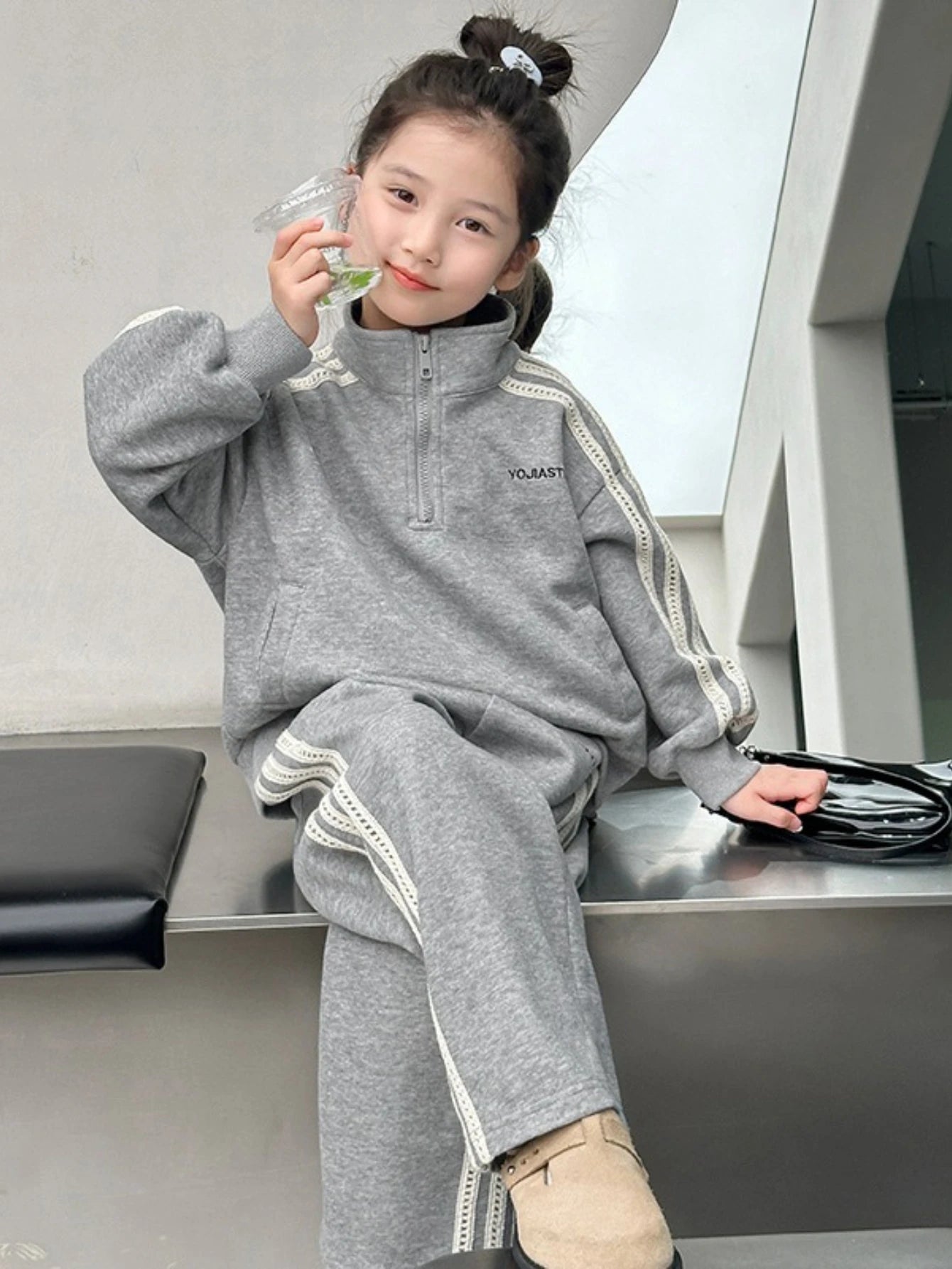 Kinder 2-teiliges Trainingsset – Gestreifter Half-Zip Hoodie & Jogger, Unisex 3–10 Jahre