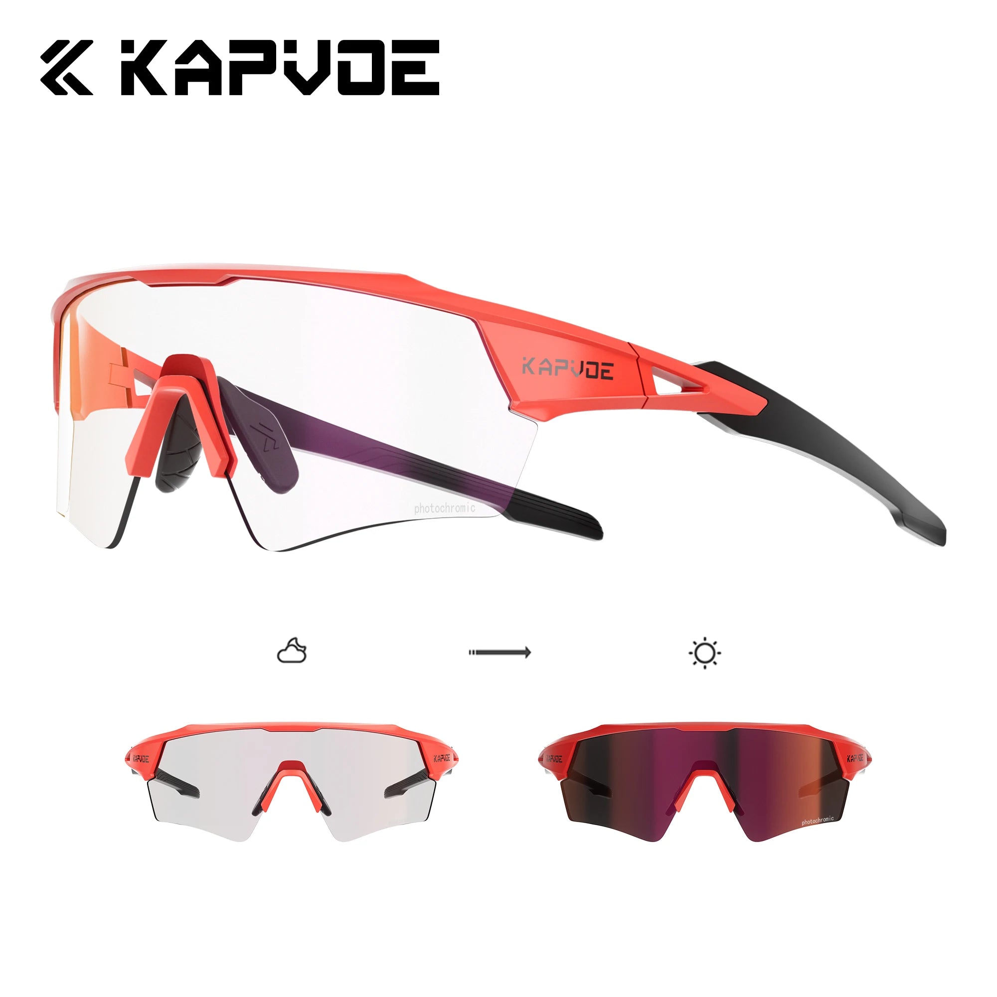 Kapvoe Photochromic Cycling Sunglasses for Men & Women – UV400 MTB Road Bike Eyewear, CE Certified