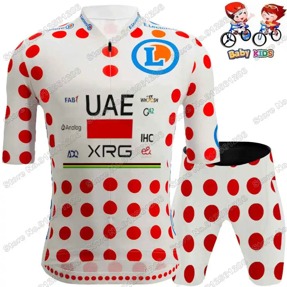 Kinder Radtrikot-Set UAE Team 2026 – Tadej Pogačar Design, Kurzarm, Gel-Polster, Größen XS–4XL