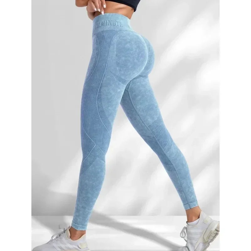 Damen Nahtlose Yoga Leggings – High Waist, Hip Lifting, Sand-Washed