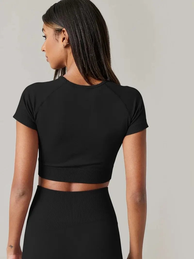Nahtloses Kurzarm Yoga Top Damen – schnelltrocknend, atmungsaktiv