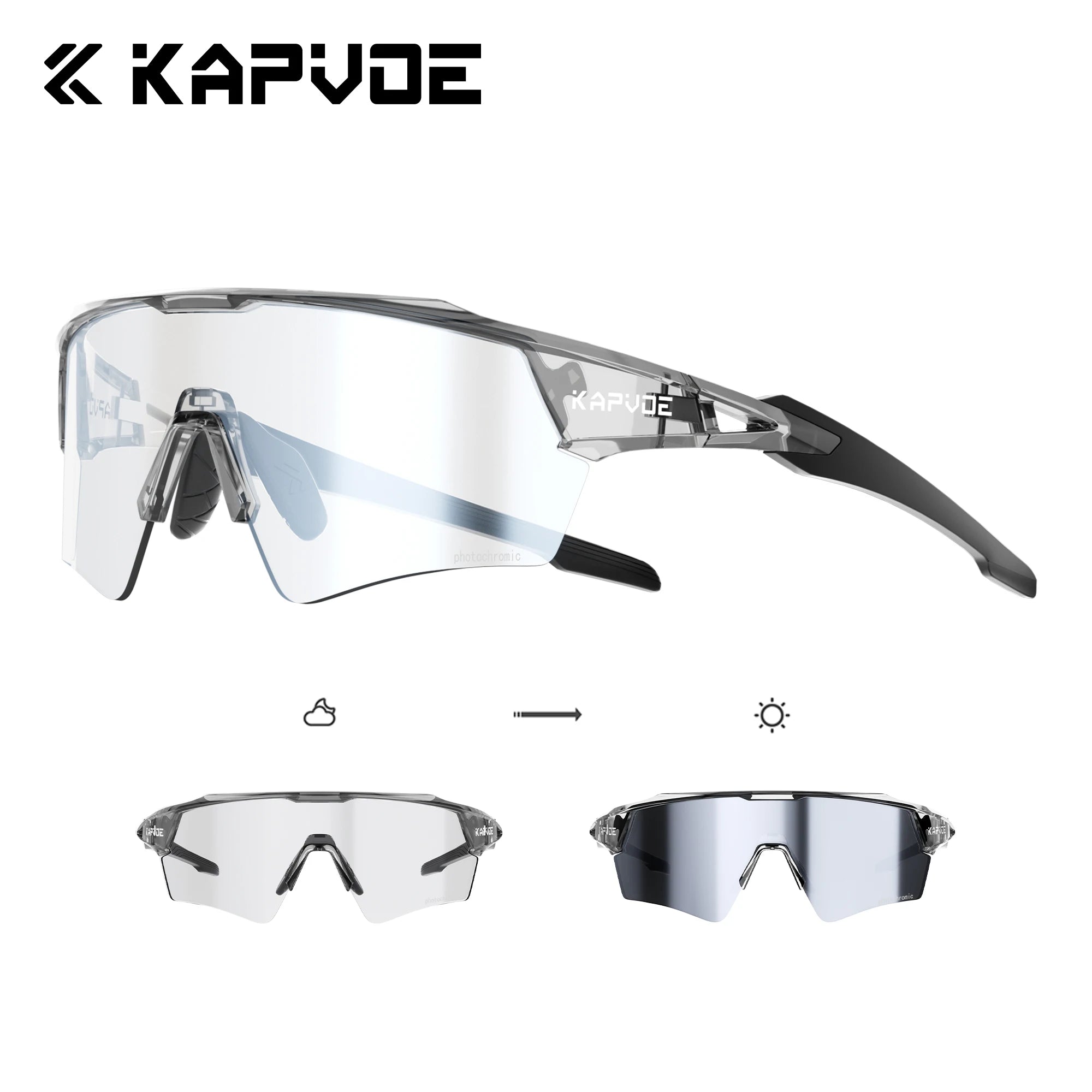 Kapvoe Photochromic Cycling Sunglasses for Men & Women – UV400 MTB Road Bike Eyewear, CE Certified