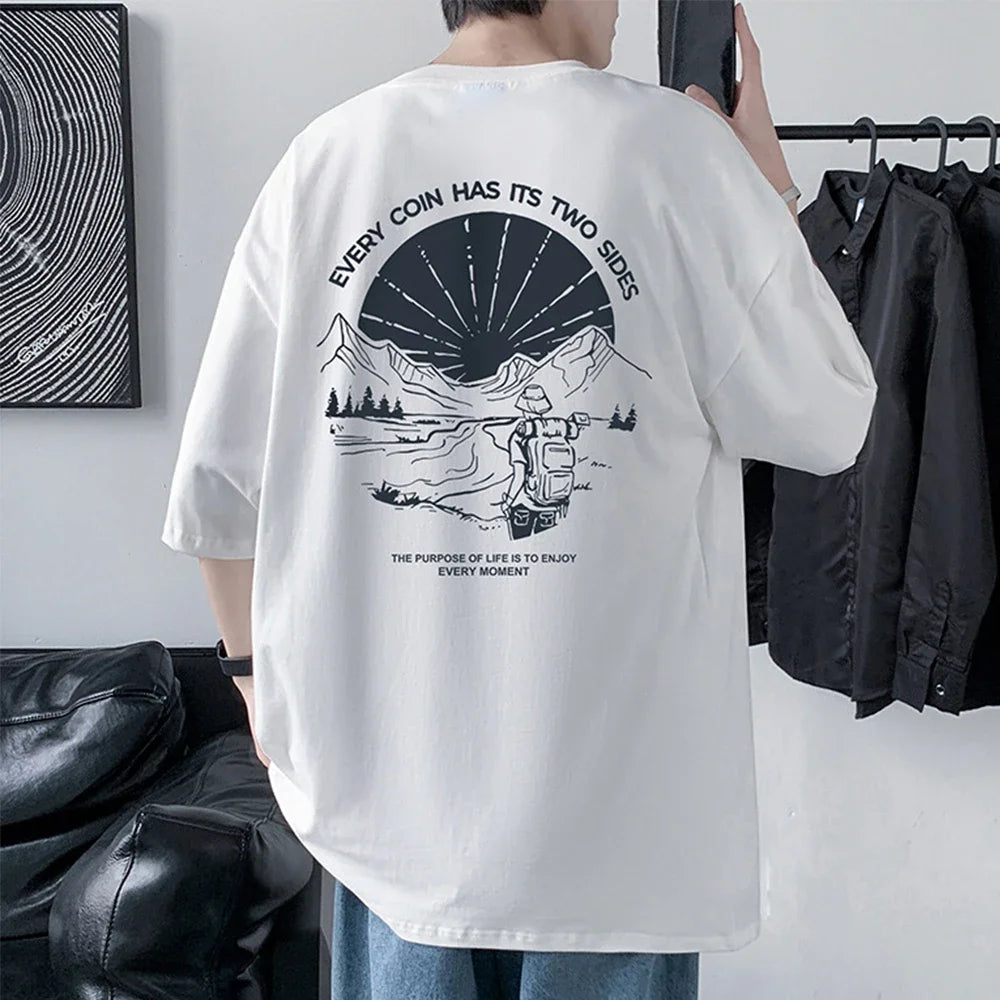 Herren Oversized T-Shirt – 100% Baumwolle, Vorder- & Rückendruck | Casual Sommer Tee