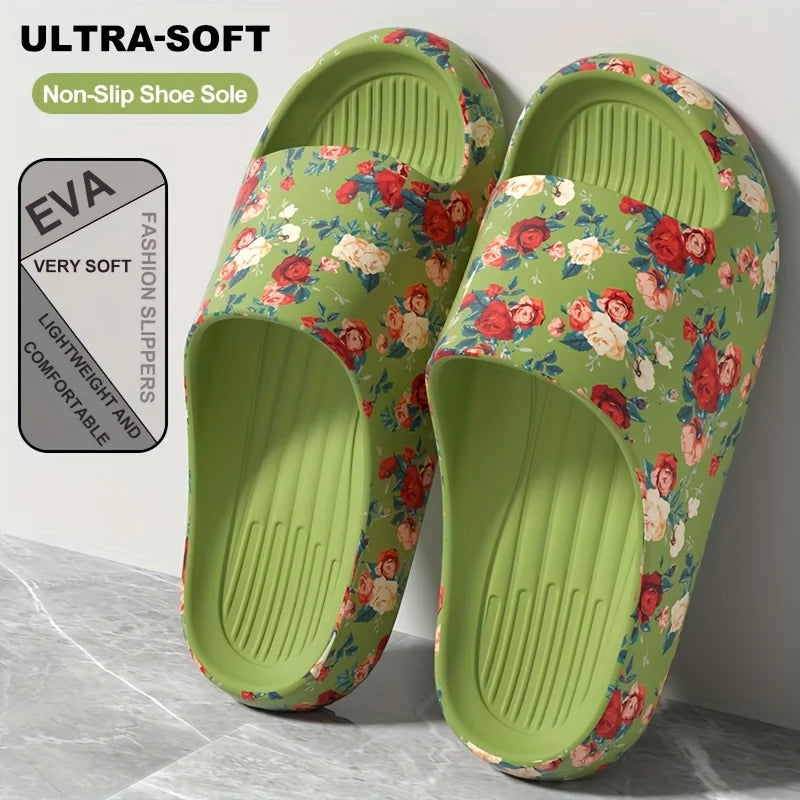 Damen & Herren Blumen-Slides – Weiche Sohle, Rutschfest & Bequem | Strand, Sommer & Alltag