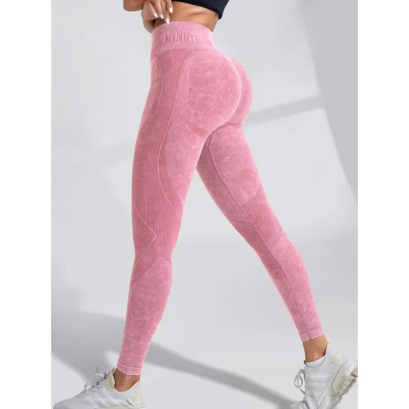 Damen Nahtlose Yoga Leggings – High Waist, Hip Lifting, Sand-Washed