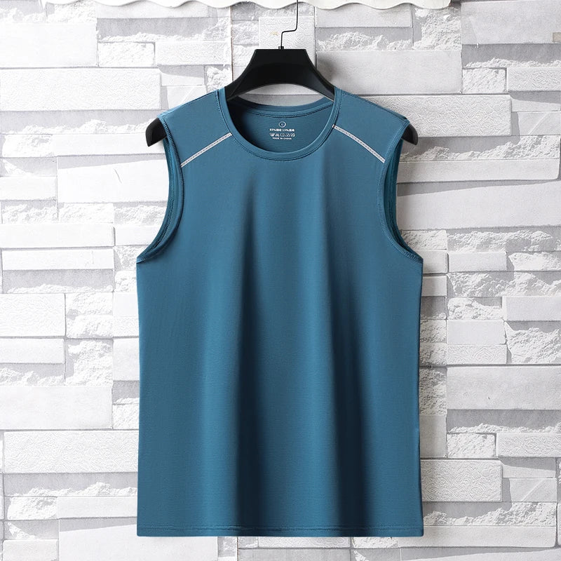 Summer Ice Silk Breathable and Sweat-absorbing Quick Drying Men's Sleeveless T-shirt Soft and Comfortable Men's Top