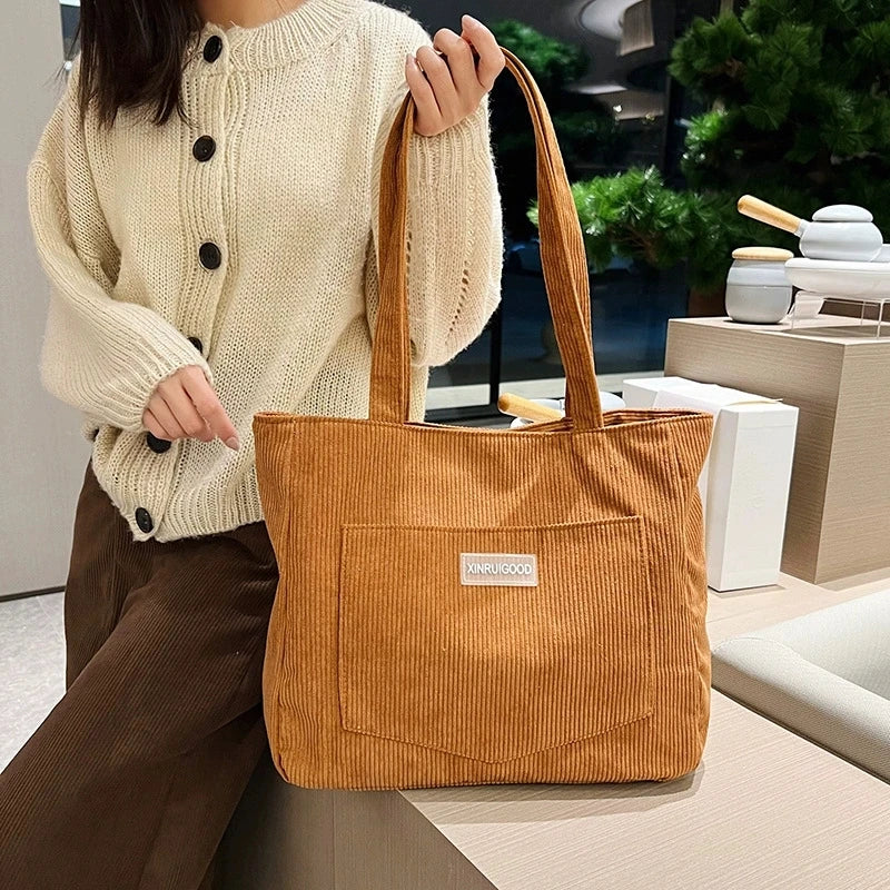Damen Cord Tote Bag – Großes Fassungsvermögen, Casual Fashion Handtasche