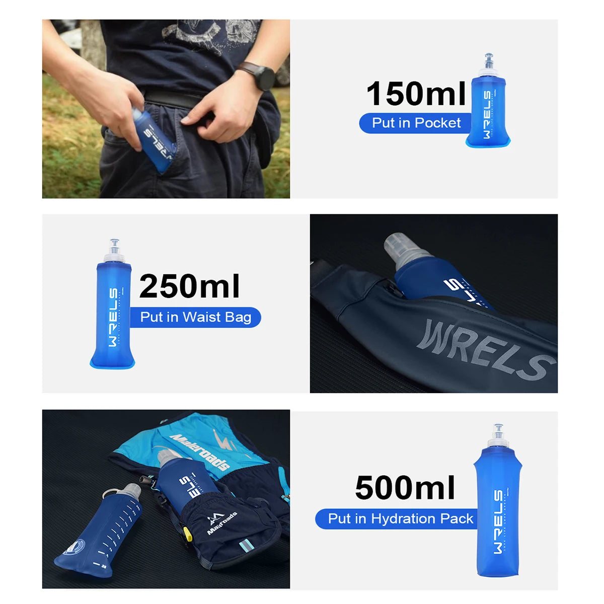 Faltbare Silikon-Trinkflasche – 150ml / 250ml / 500ml für Running, Wandern & Camping