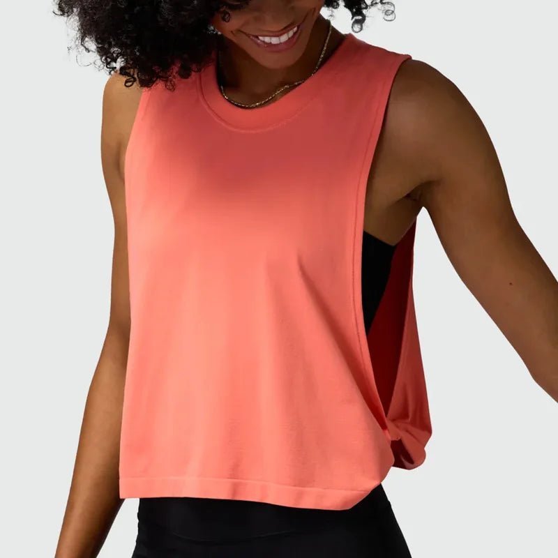 Ärmelloses Yoga Crop Top Damen – Mesh, schnelltrocknend, atmungsaktiv