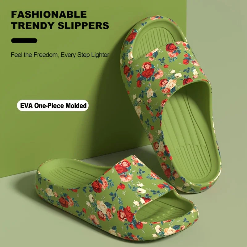 Damen & Herren Blumen-Slides – Weiche Sohle, Rutschfest & Bequem | Strand, Sommer & Alltag